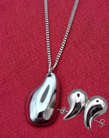 Waterdrop Silver Earring Necklace Set for Women | Teardrop Earring Necklace Set
