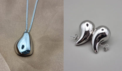 Waterdrop Silver Earring Necklace Set for Women | Teardrop Earring Necklace Set