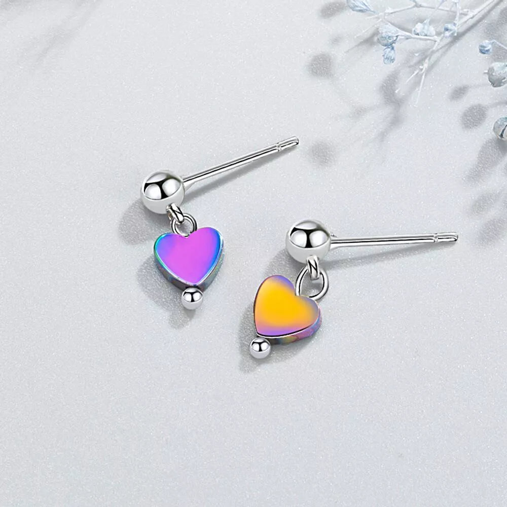 Women Girls Cute Heart Drop Stud Earrings - 925 Sterling Silver Jewellery Gift