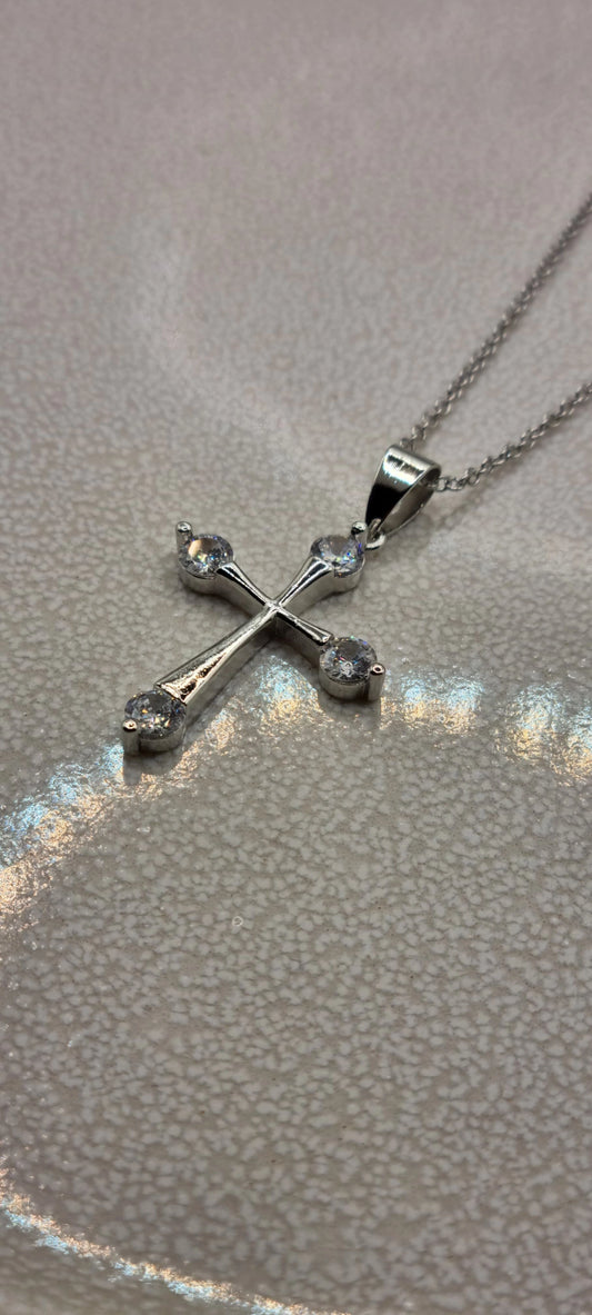 925 Sterling Silver Crystal Cross Zircon Pendant Necklace