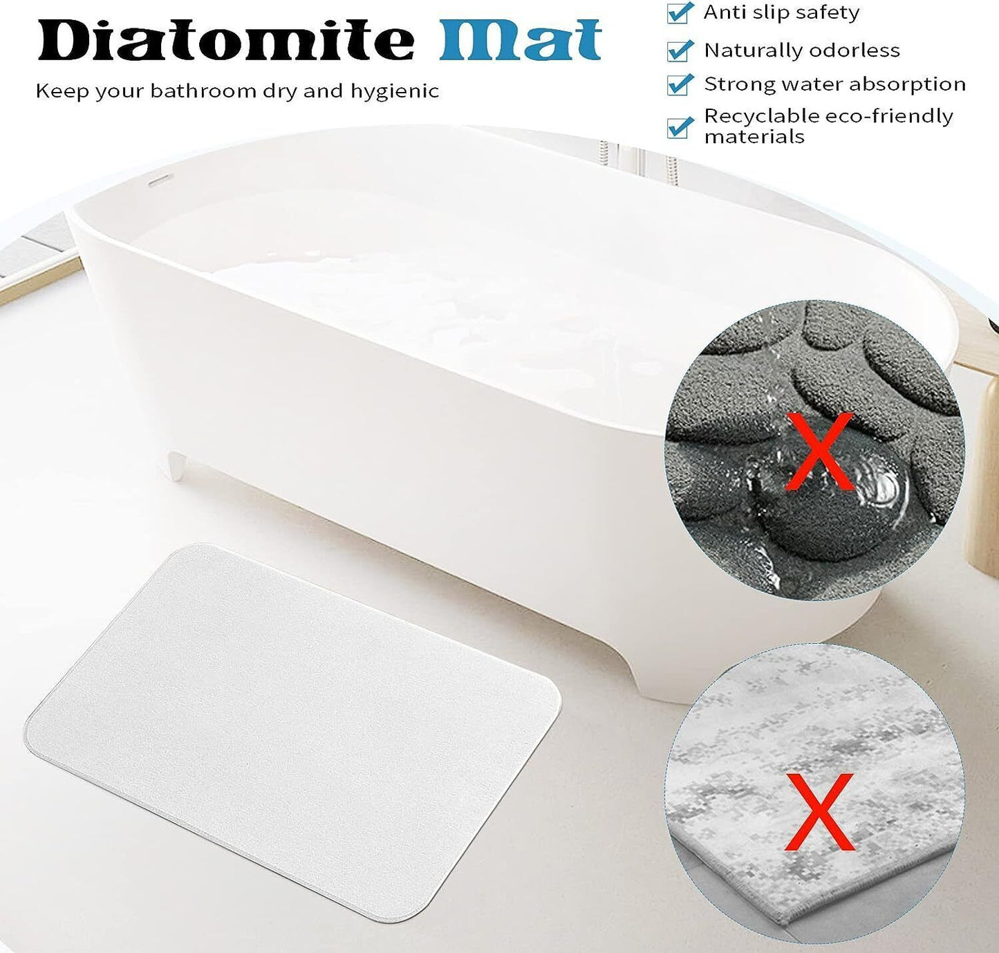 Diatomite Stone Bathmat Absorbent Drying Bath stone Bathmat Rugs Non-Slip Mat