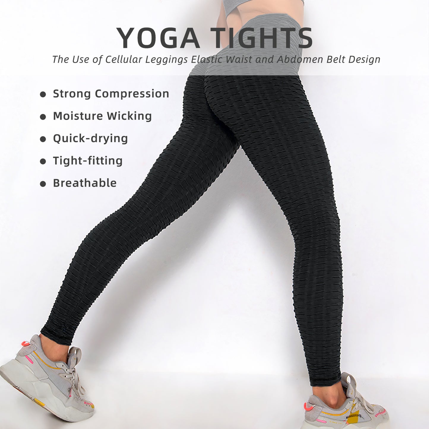 Women Tik Tok Leggings Bubble Textured Leggings Butt Lifting Yoga Pants Black