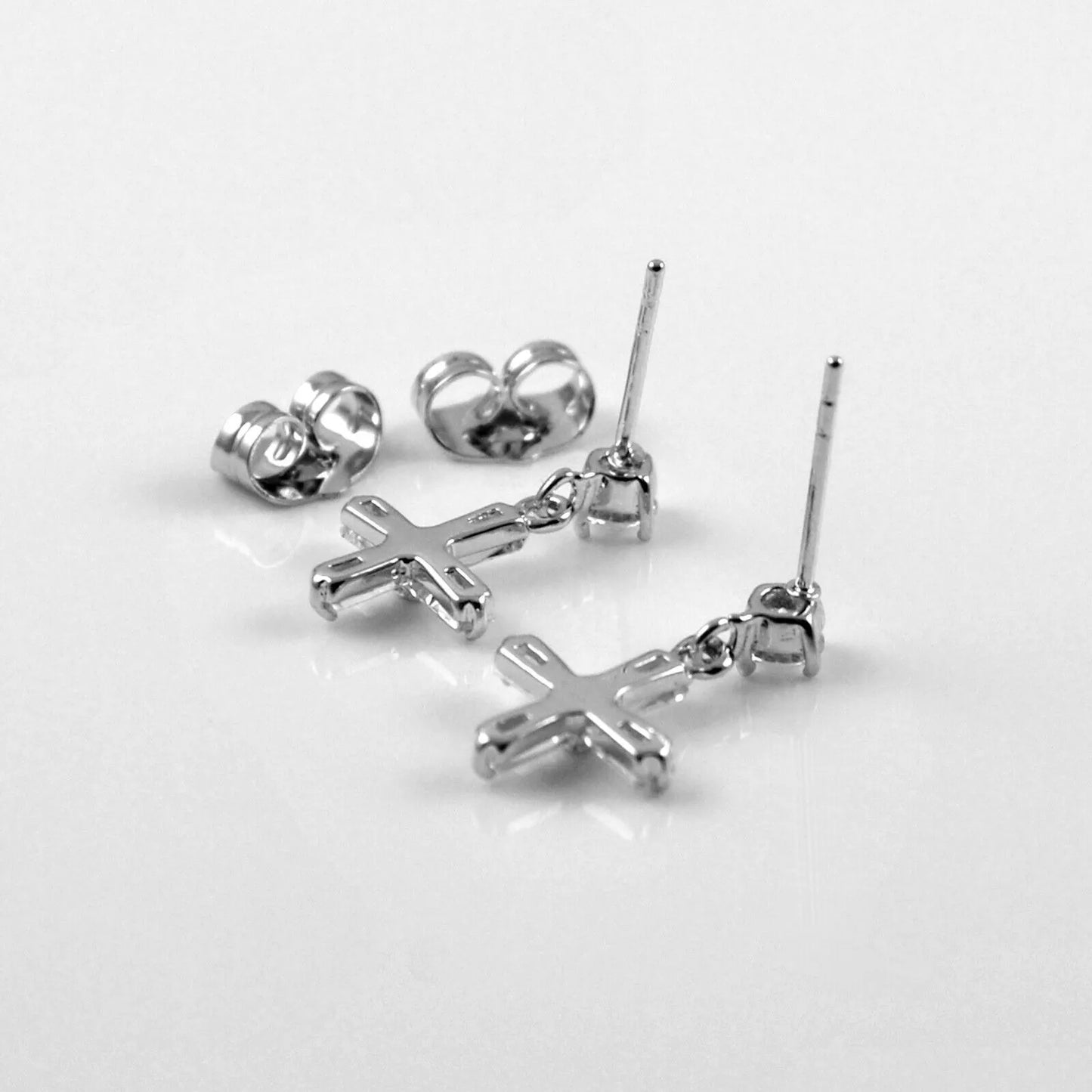 925 CZ Cross Dangle Drop Earrings