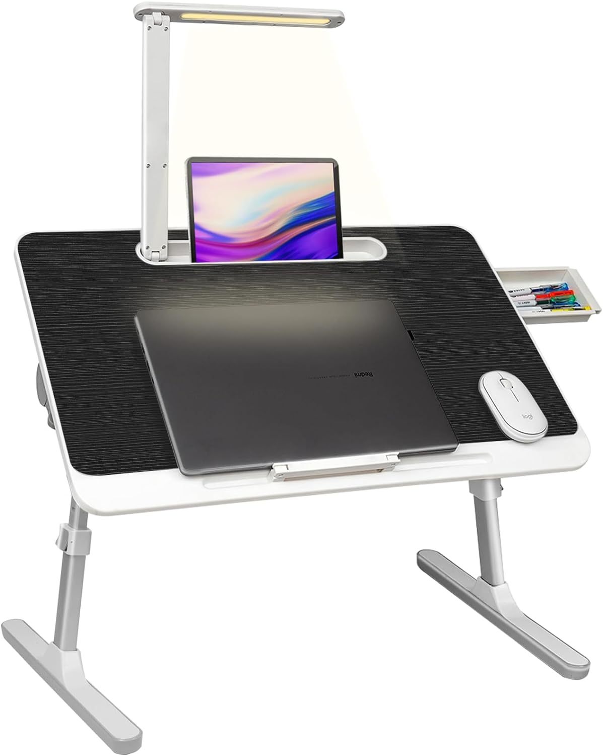 Lap Desk for Laptop, Portable Bed Table Desk, Laptop Desk with LED Light And Drawer, Adjustable Laptop Stand