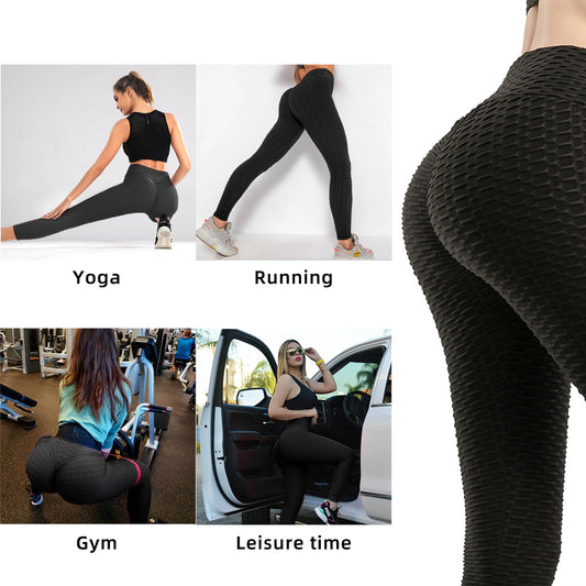 Women Tik Tok Leggings Bubble Textured Leggings Butt Lifting Yoga Pants Black