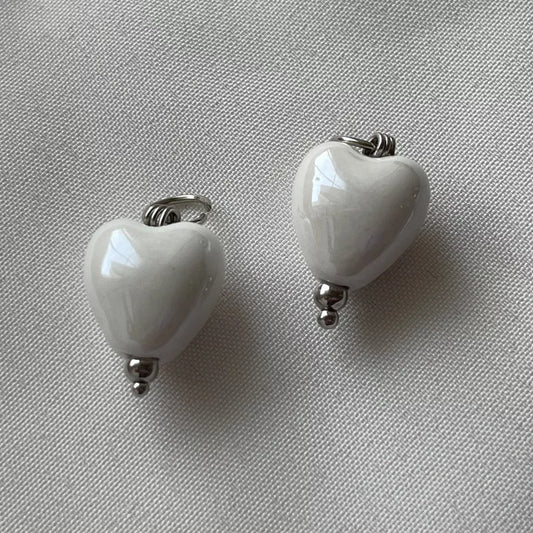 Sweet White Ceramic Love Pendant Earrings