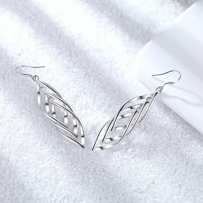 925 Sterling Silver Triple Leaf Drop Earrings – Long Dangle Hook Design for Women UK Hallmarked Jewellery Gift