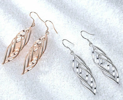 925 Sterling Silver Triple Leaf Drop Earrings – Long Dangle Hook Design for Women UK Hallmarked Jewellery Gift