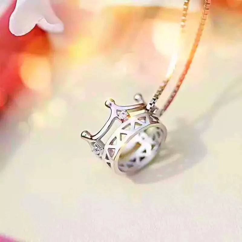 Crystal Crown Pendant Necklace - 925 Sterling Silver Chain  Women's Jewellery Gift for Valentine's & Mother's Day