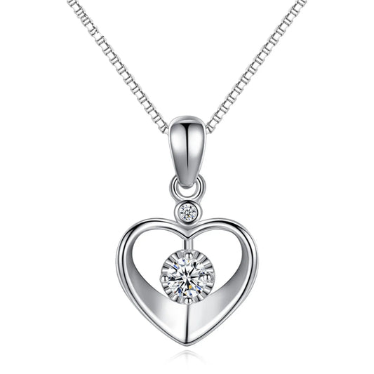 925 Sterling Silver Crystal Love Heart Pendant Necklace Women Jewellery Gift UK