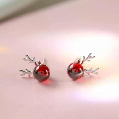 Red Crystal Reindeer Elk Stud Earrings for Women and Girls