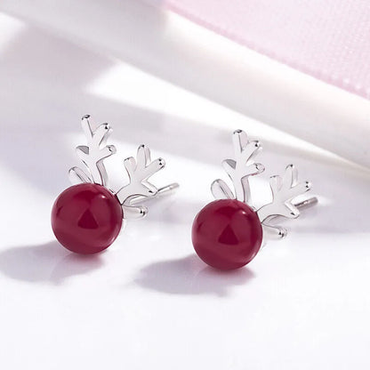 Red Crystal Reindeer Elk Stud Earrings for Women and Girls